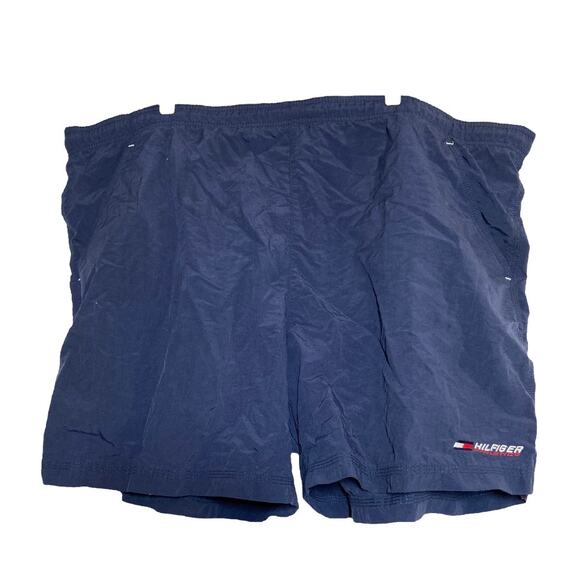 Vintage Tommy Hilfiger Swim Trunks 90s Spell Out Nylon Mesh Drawstring Navy XXL - Picture 1 of 4